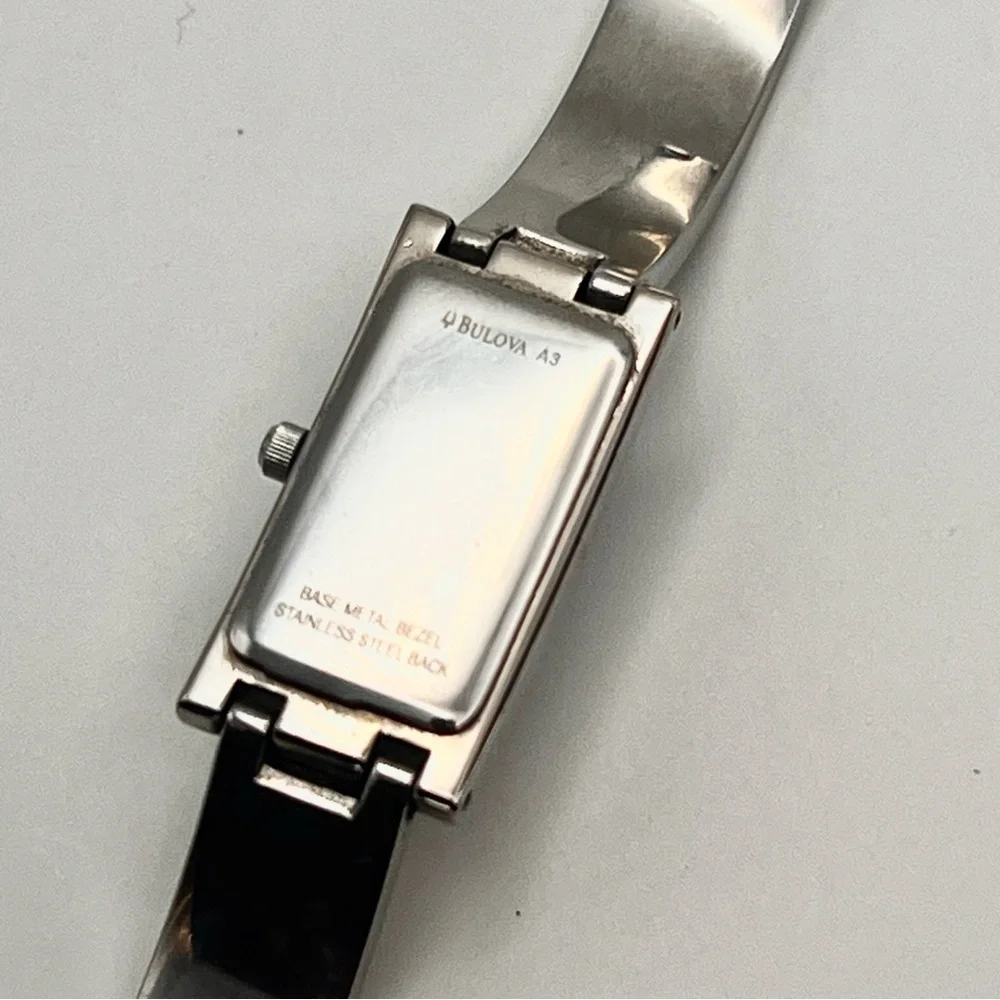 Bulova Womens Watch Silver Tone Rectangle Black Dial 6.25" New Battery - Picture 7 of 14